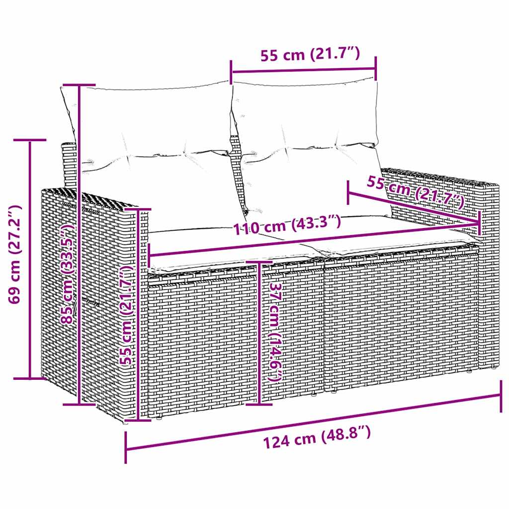Vrtna sedežna garnitura z blazino 11 pcs Siva Poly ratan - slika 13
