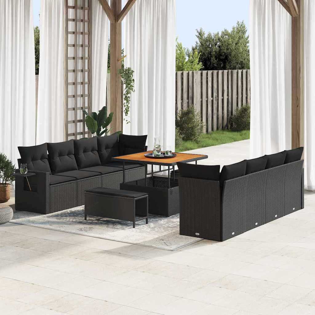 vidaXL Tuin Sofa Set met kussen met opslag met kussen 11 pcs Zwart Poly riet