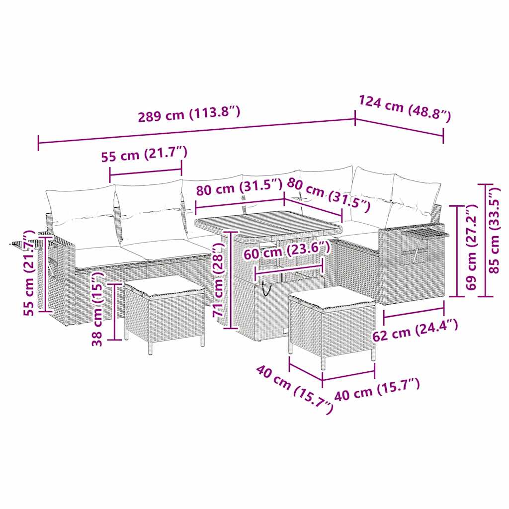 Sada zahradních pohovek 9 pcs Černá polyratan - obrázek 15