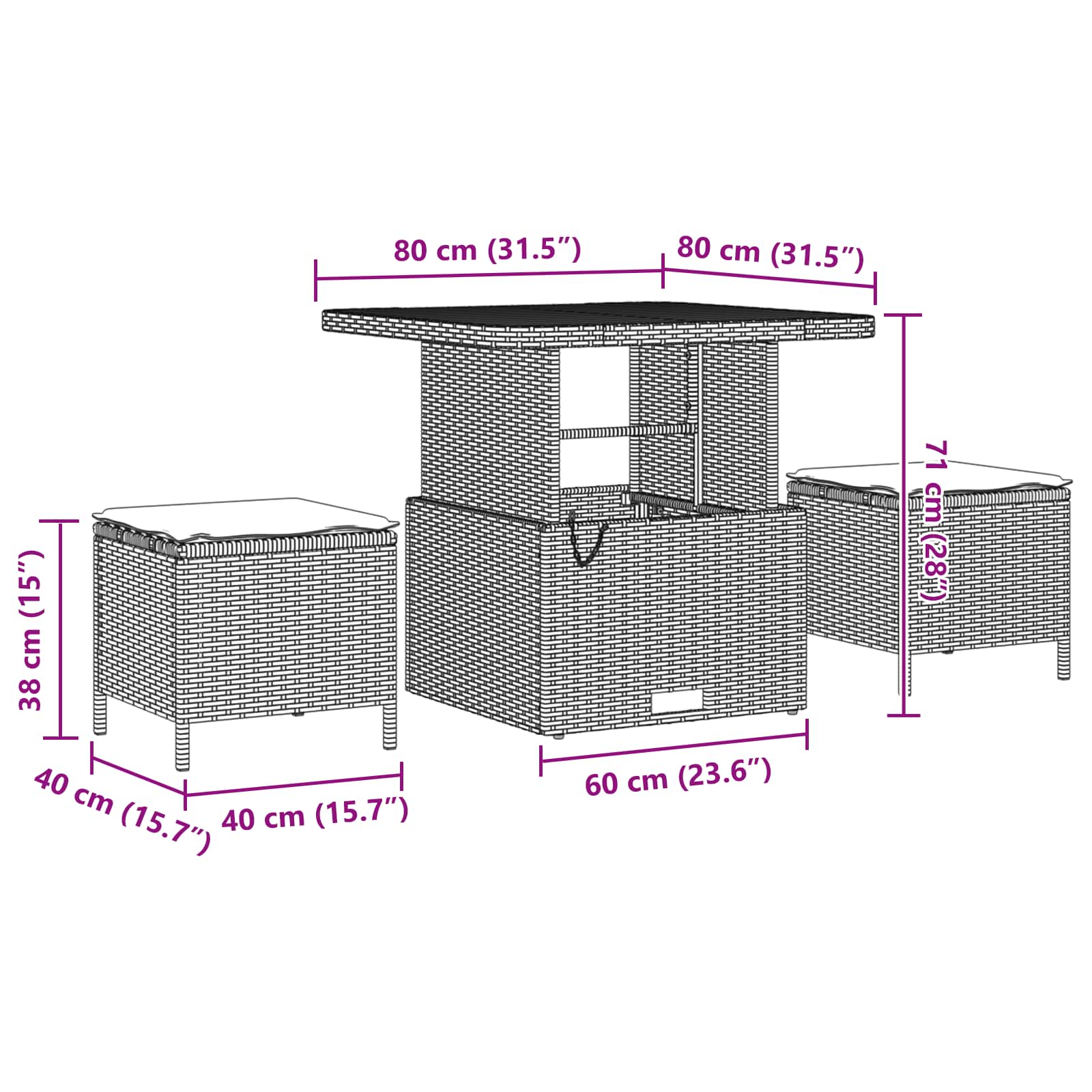 12-delt Have Sofa Sæt med Puder Sort Poly Rattan Akacia, vidaXL 3-delt Have Spise Sæt med Puder Sort Poly Rattan Akacia 11 8721288418982 wbg