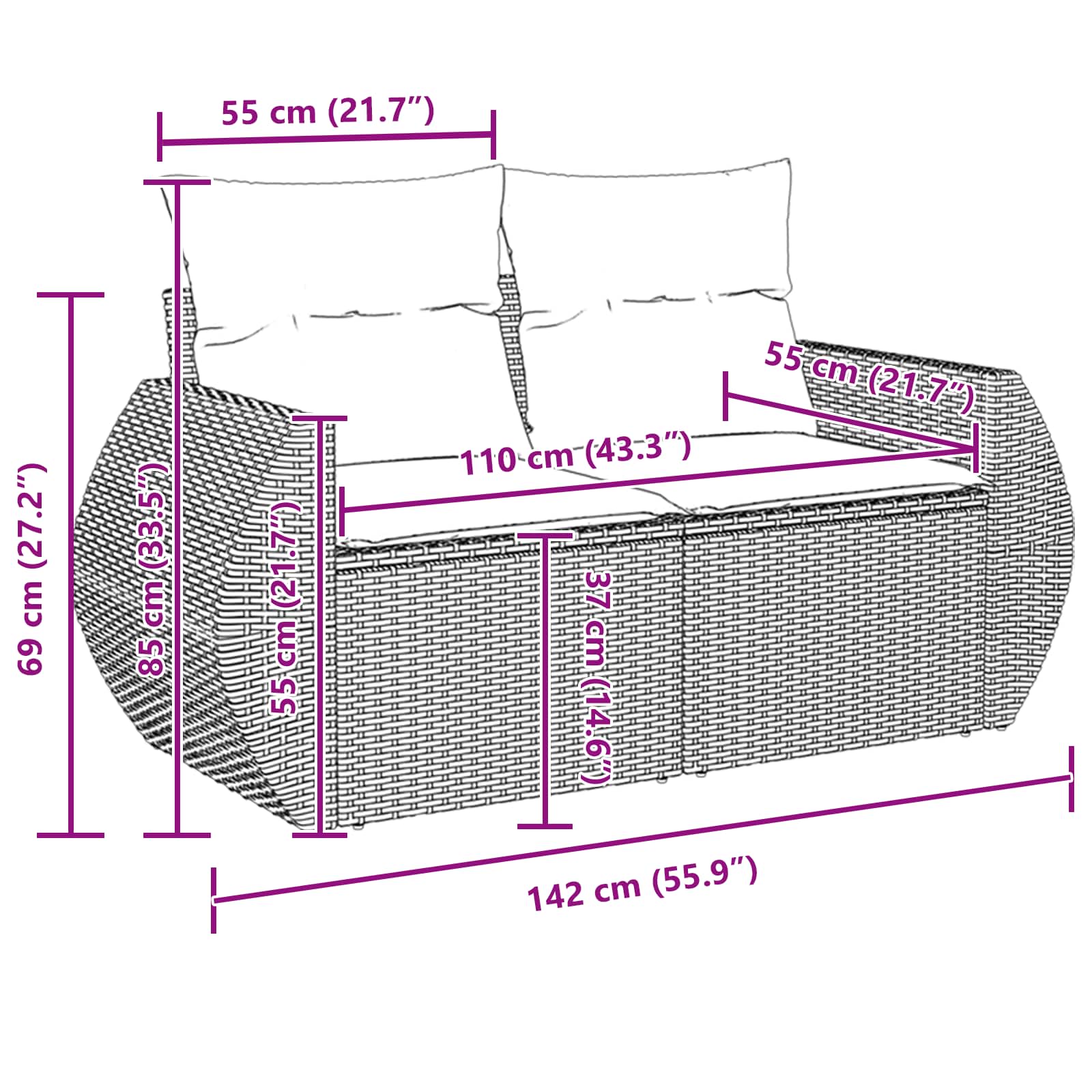 9 Stykker Have Sofa Sæt med Hynder Sort Poly Rattan Acacia, vidaXL 3 Stykker Have Spisesæt med Hynder Sort Poly Rattan Acacia 11 8721288419484 wbg