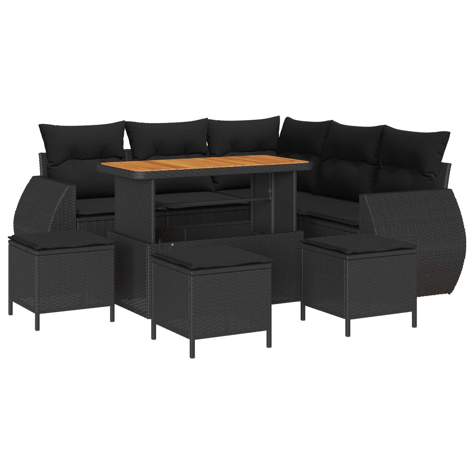 vidaXL Hagesofa Set 9 pcs Svart polyrotting