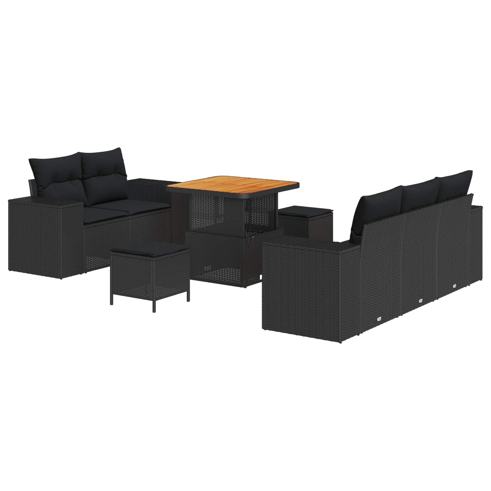 vidaXL Hagesofa Set med pute 8 pcs Svart polyrotting