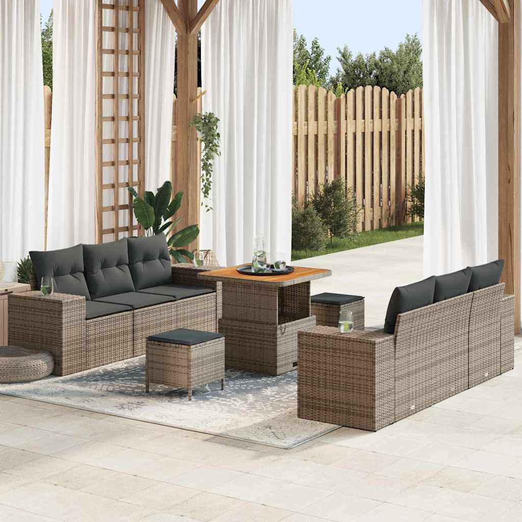 9 Stykke Have Sofa Sæt med Puder Grå Poly Rattan Akacietræ, vidaXL 3 Stykke Have Spise Sæt med Puder Grå Poly Rattan Akacietræ