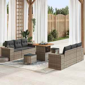 Vrtna sedežna garnitura s shranjevanjem 9 pcs Siva Poly ratan