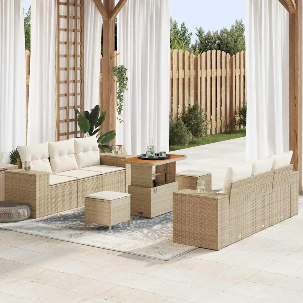 9 dele Havemøbel Sæt med Puder Beige Polyrattan Acacia, vidaXL 3 dele Havemøbel Sæt med Puder Beige Polyrattan Acacia