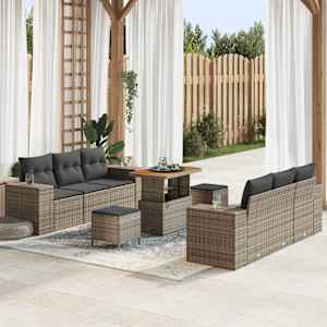 Vrtna sedežna garnitura s shranjevanjem 9 pcs Siva Poly ratan