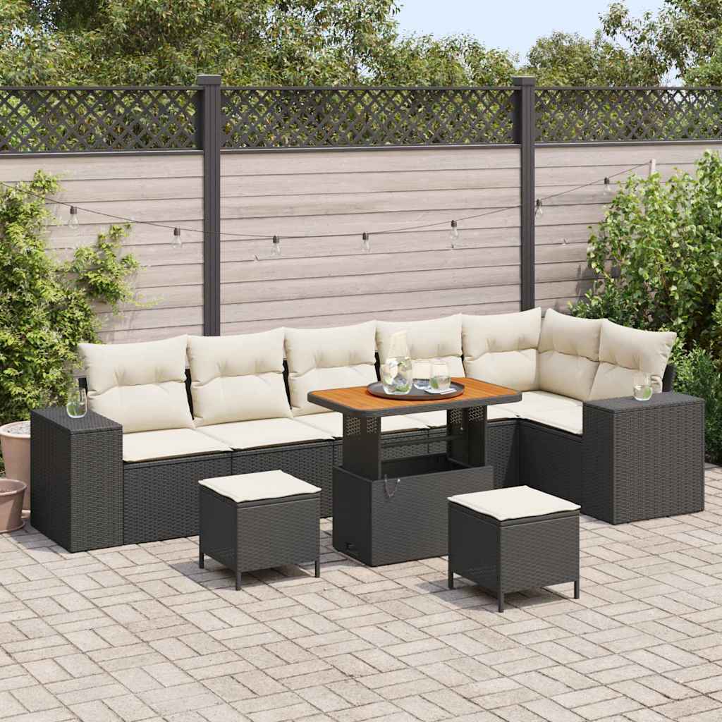 9 Piece Garden Sofa Set with Cushions Black Poly Rattan Acacia, vidaXL 3 Piece Garden Dining Set with Cushions Black Poly Rattan Acacia