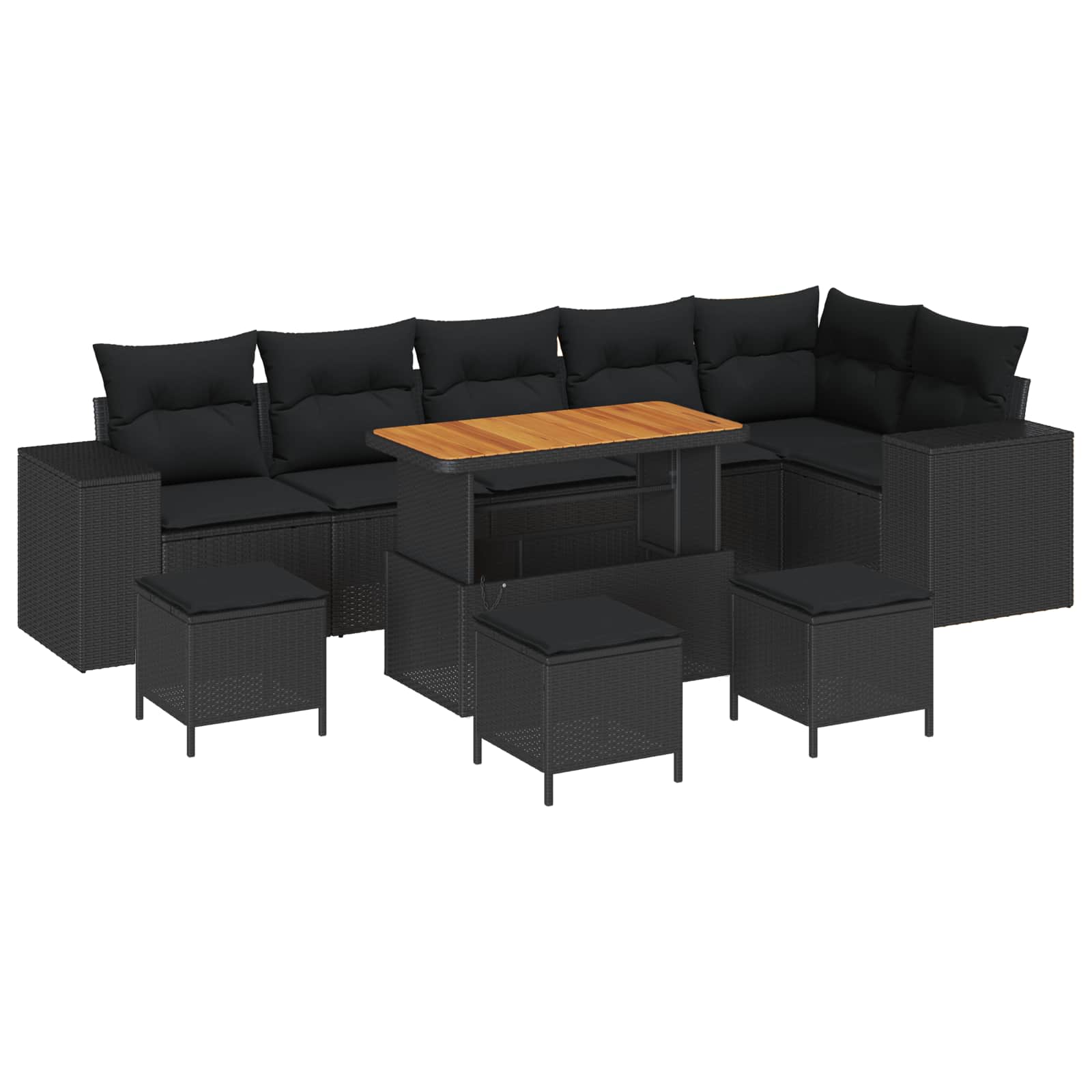 vidaXL Gartensofa-set mit Kissen 10 pcs Schwarz Poly-Rattan