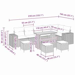 Sada zahradních pohovek 10 pcs Béžová polyratan - obrázek 14