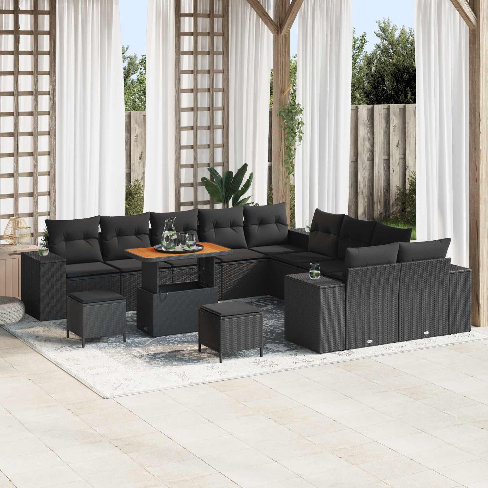 Thumbnail - vidaXL Gartensofa-set mit Kissen 13 pcs Schwarz Poly-Rattan