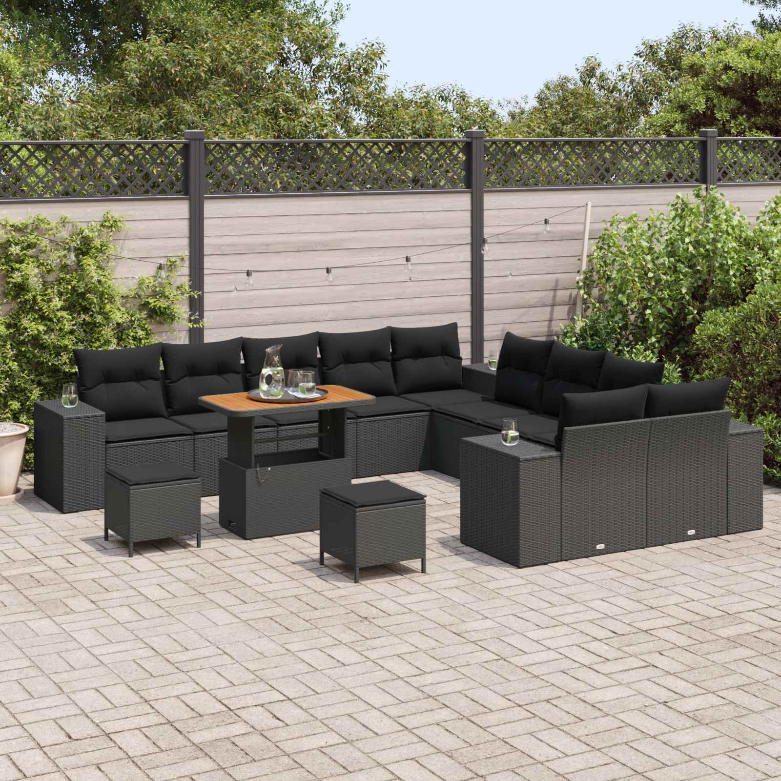 Thumbnail - vidaXL Gartensofa-set mit Kissen 13 pcs Schwarz Poly-Rattan