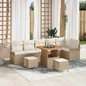 Vrtna sedežna garnitura z blazino 9 pcs Bež poli ratan