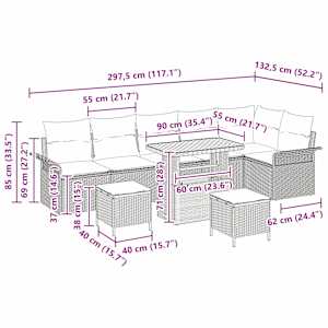 Sada zahradních pohovek s polštářem 9 pcs Černá polyratan - obrázek 14