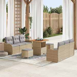 Vrtna sedežna garnitura z blazino 9 pcs Bež poli ratan