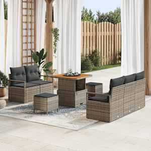 Vrtna sedežna garnitura z blazino 8 pcs Siva poli ratan