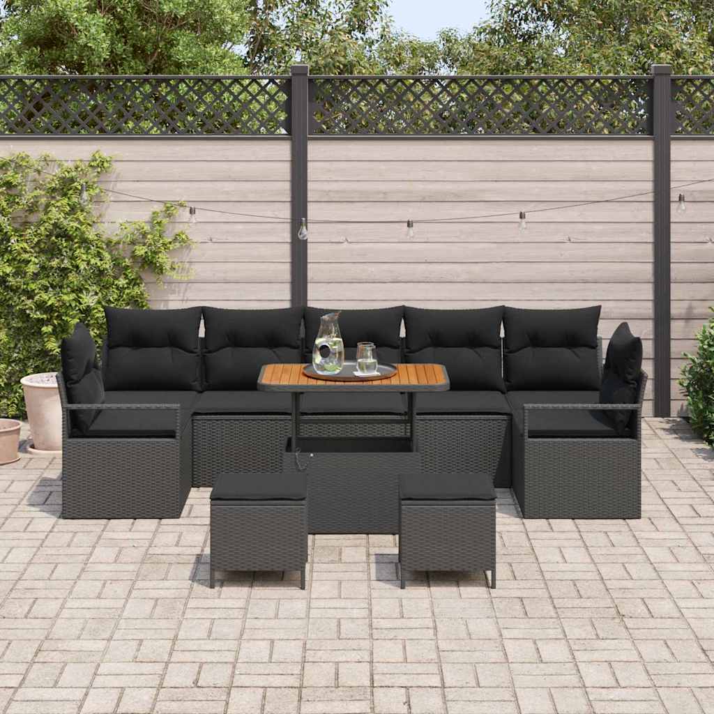 vidaXL Tuin Sofa Set met opslag 10 pcs Zwart Poly riet