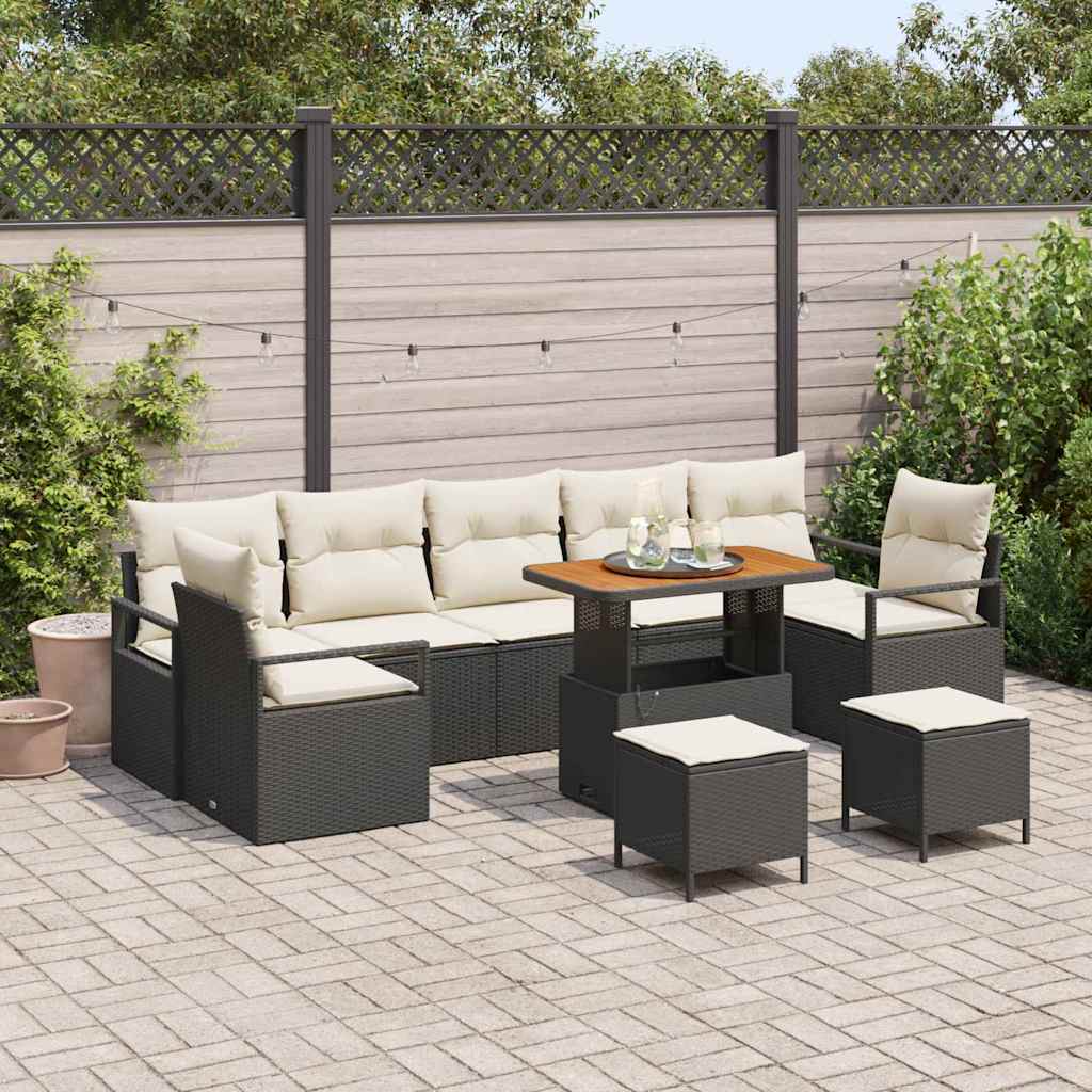 10-delt havesofa sæt med puder sort poly rattan akacia, vidaXL 2-personers havesofa med puder sort poly rattan, vidaXL 3-delt havemøbel sæt med puder sort poly rattan akacia