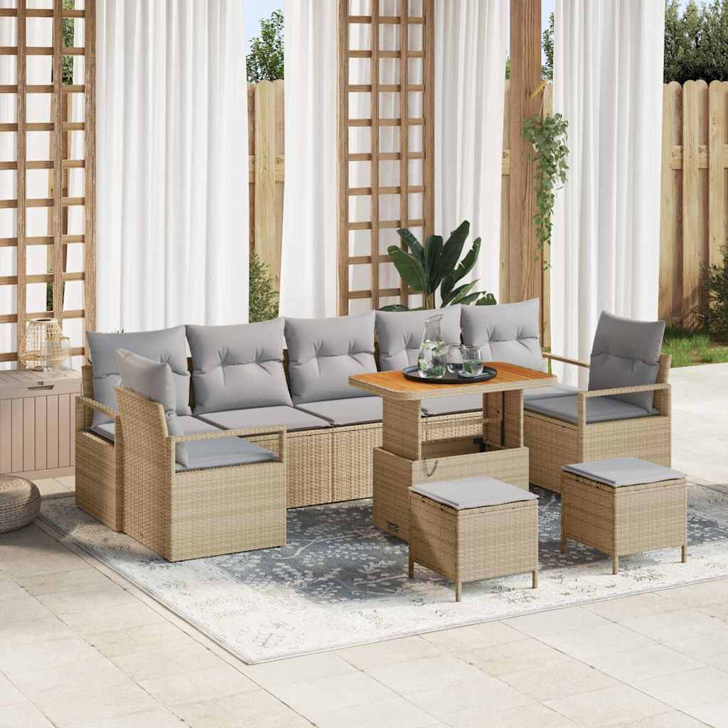 10 Stykker Have Sofa Sæt med Puder Beige Poly Rattan Akacia, vidaXL 2-personers Have Sofa med Puder Beige Poly Rattan, vidaXL 3 Stykker Have Spisesæt med Puder Beige Poly Rattan Akacia