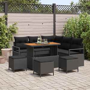 Vrtna sedežna garnitura z blazino 9 pcs Črna poli ratan