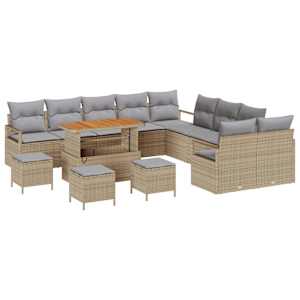 Sada zahradních pohovek s polštářem 14 pcs Béžová polyratan - obrázek 2