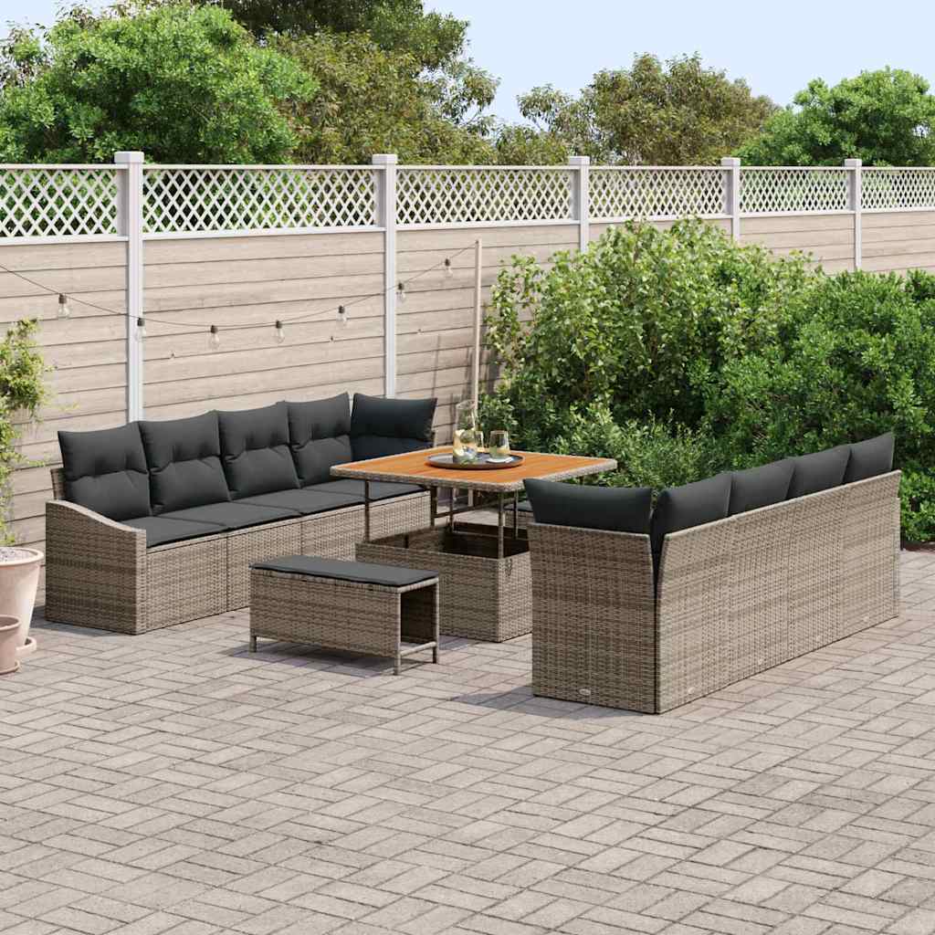 vidaXL 11-delige Tuin Sofaset met Kussens - Grijs Poly Rattan