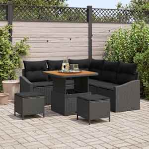 Vrtna sedežna garnitura z blazino 8 pcs Črna poli ratan