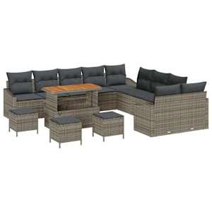 Sada zahradních pohovek s polštářem 14 pcs Šedá polyratan - obrázek 2