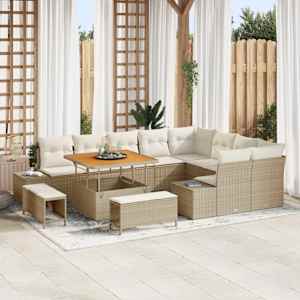 Vrtna sedežna garnitura z blazino 12 pcs Bež poli ratan