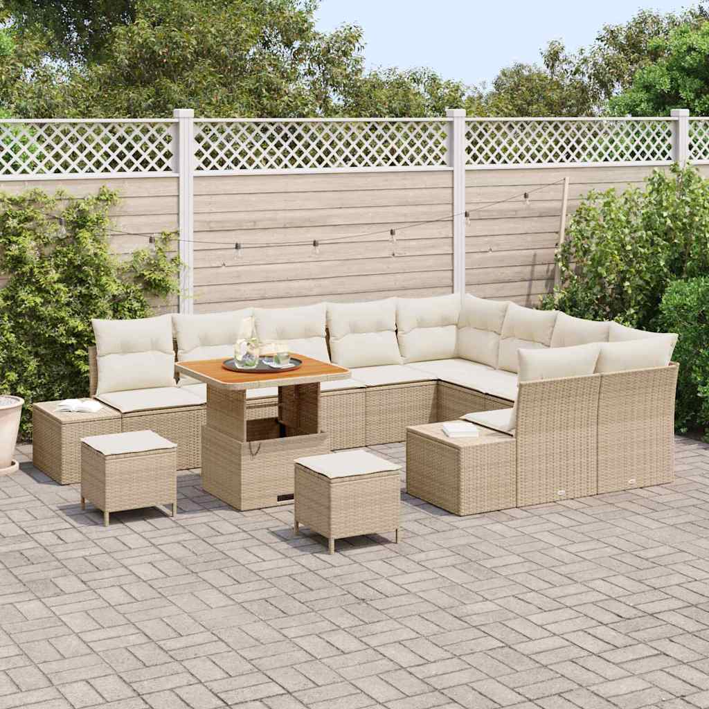 vidaXL 12-delige tuin sofa set met kussens in beige, poly rattan en acacia