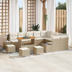 Vrtna sedežna garnitura z blazino 13 pcs Bež poli ratan