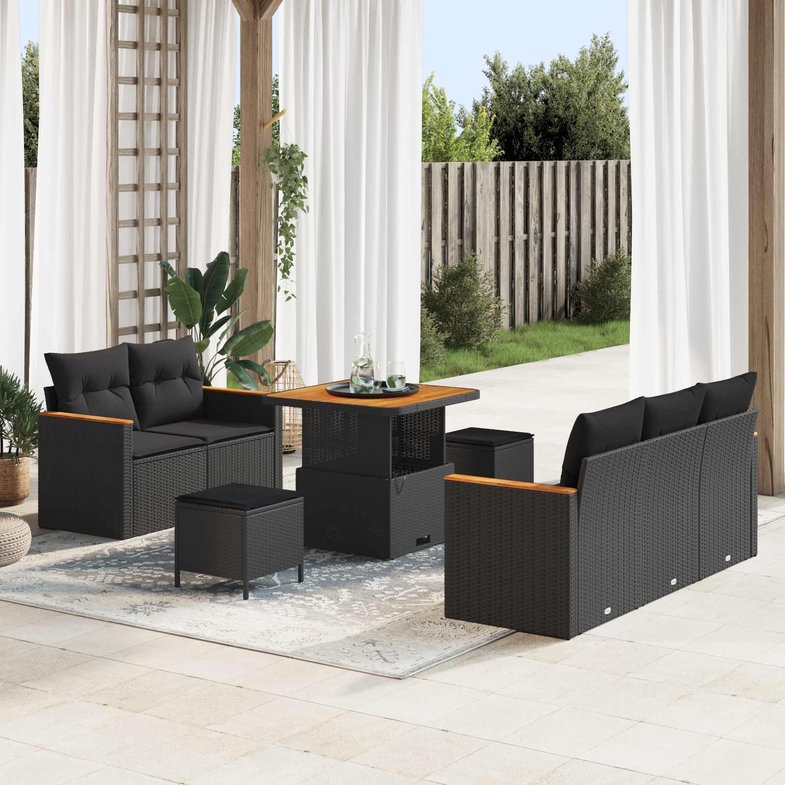 vidaXL Set de canapele pentru grădină 8 pcs Negru poliratan