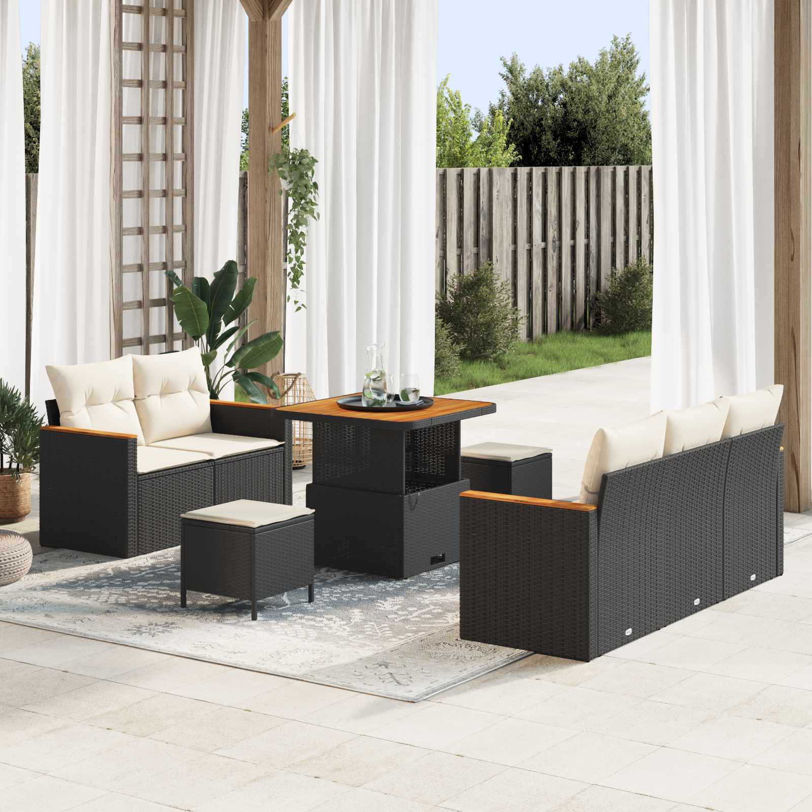 vidaXL Set de canapele pentru grădină 8 pcs Negru poliratan