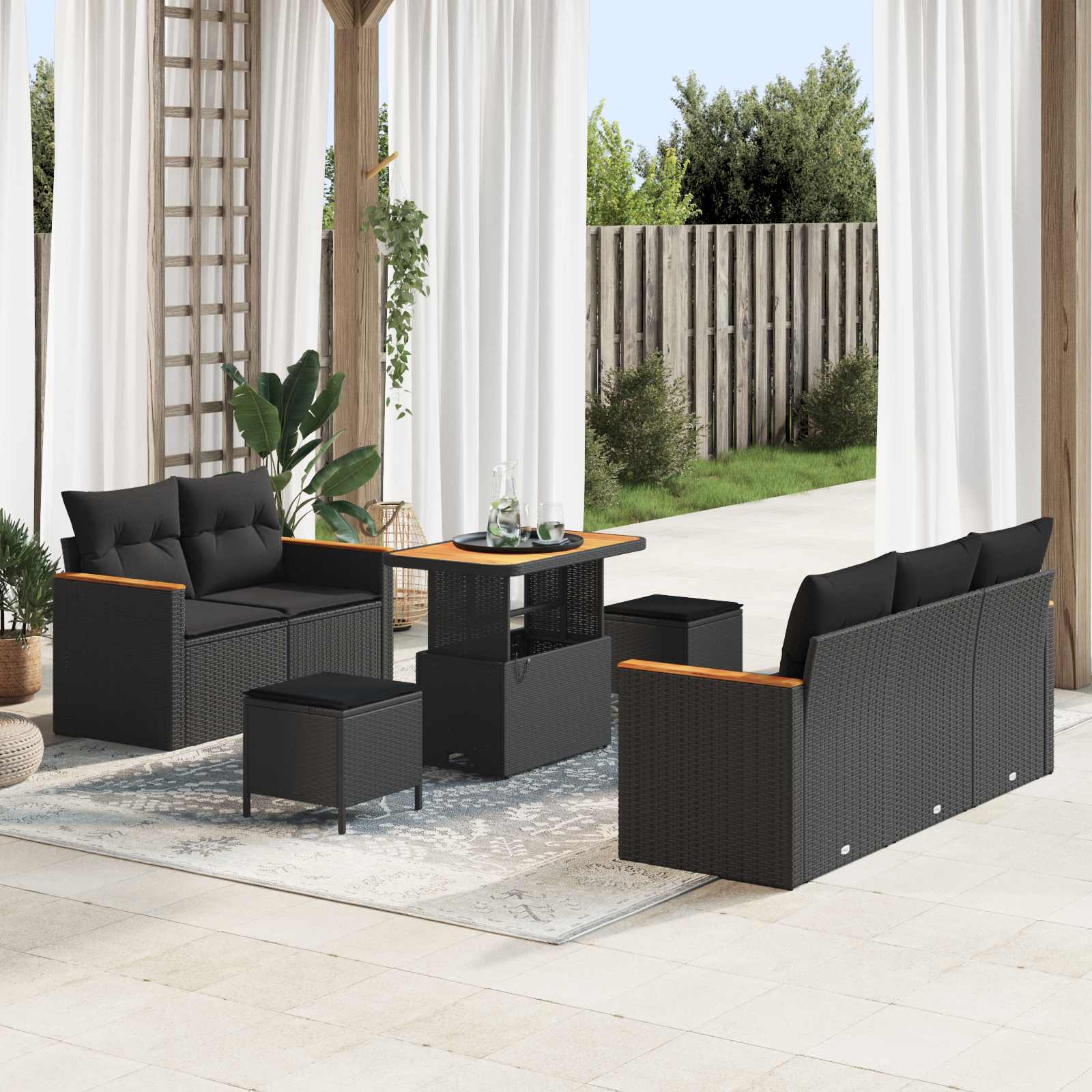 vidaXL Set de canapele pentru grădină 8 pcs Negru poliratan