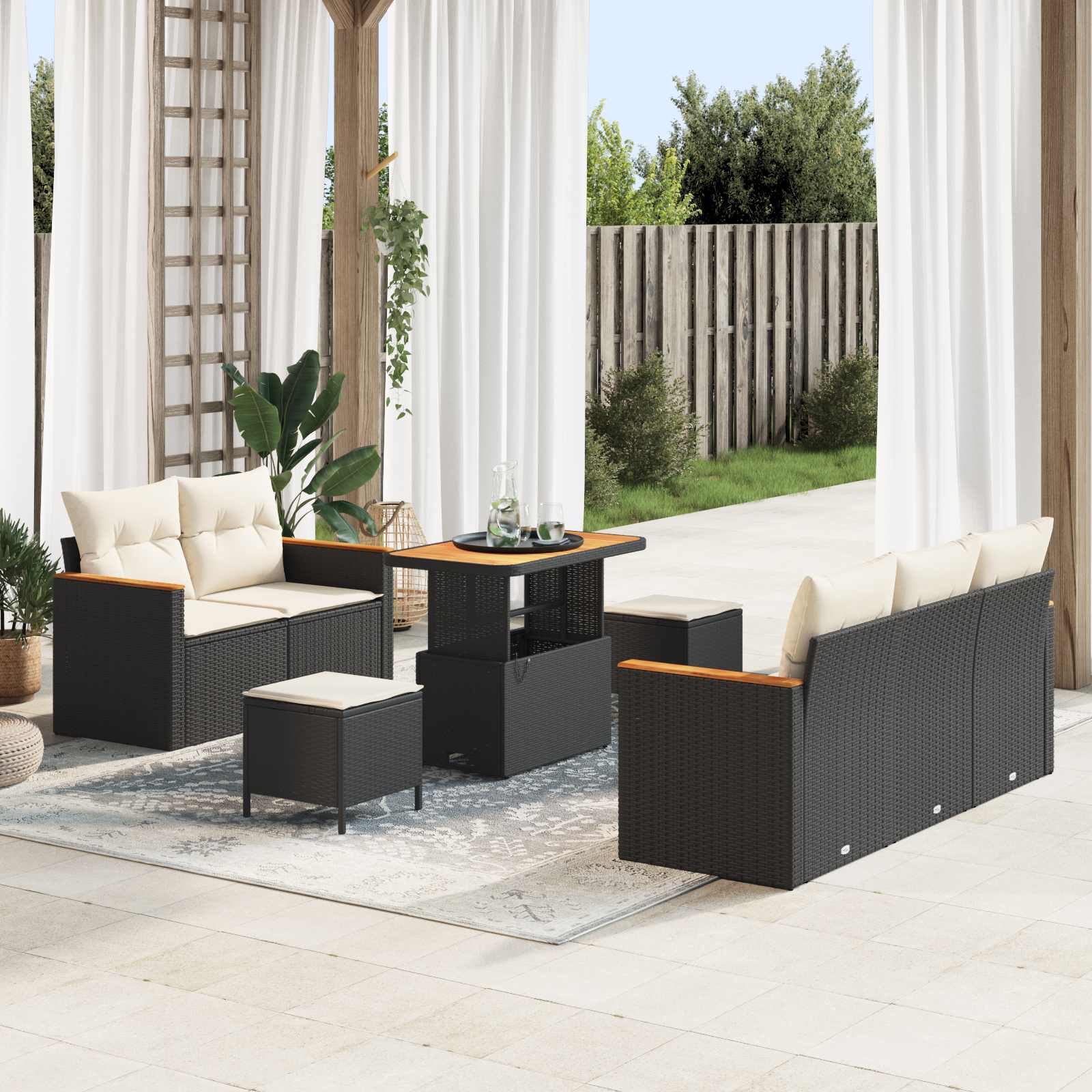 vidaXL Set de canapele pentru grădină 8 pcs Negru poliratan