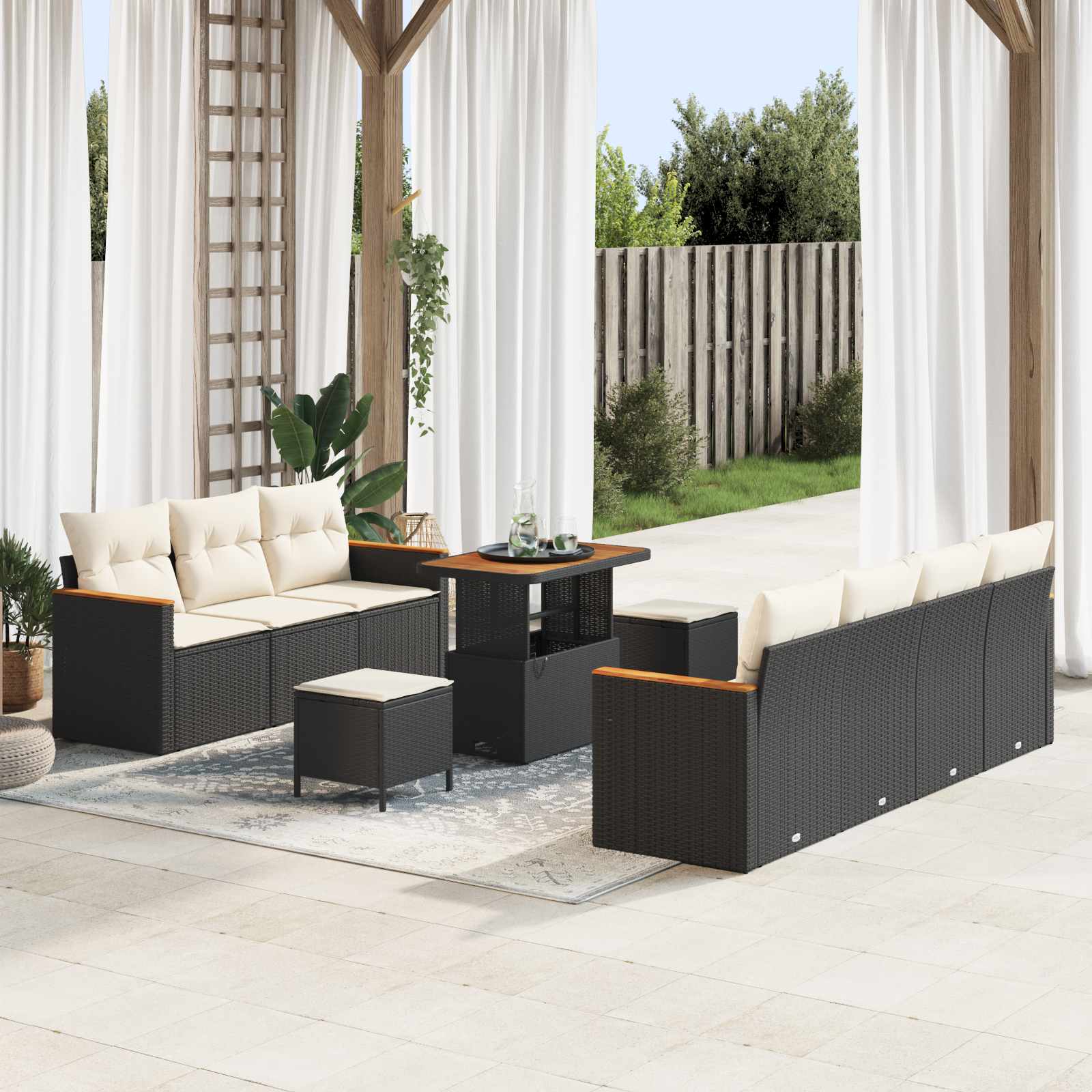 vidaXL Set de canapele pentru grădină 10 pcs Negru poliratan