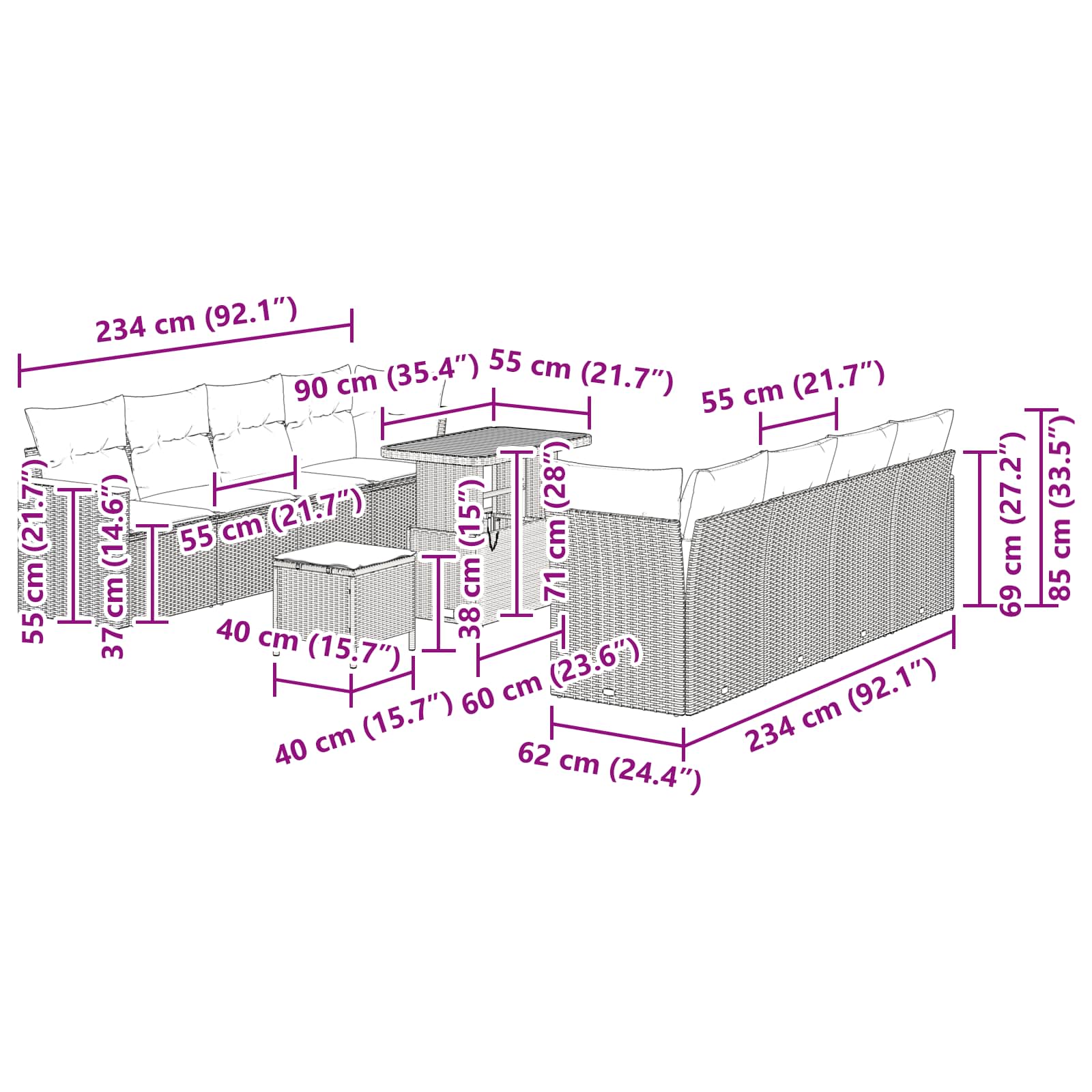 Sada zahradních pohovek 11 pcs Béžová polyratan - obrázek 14