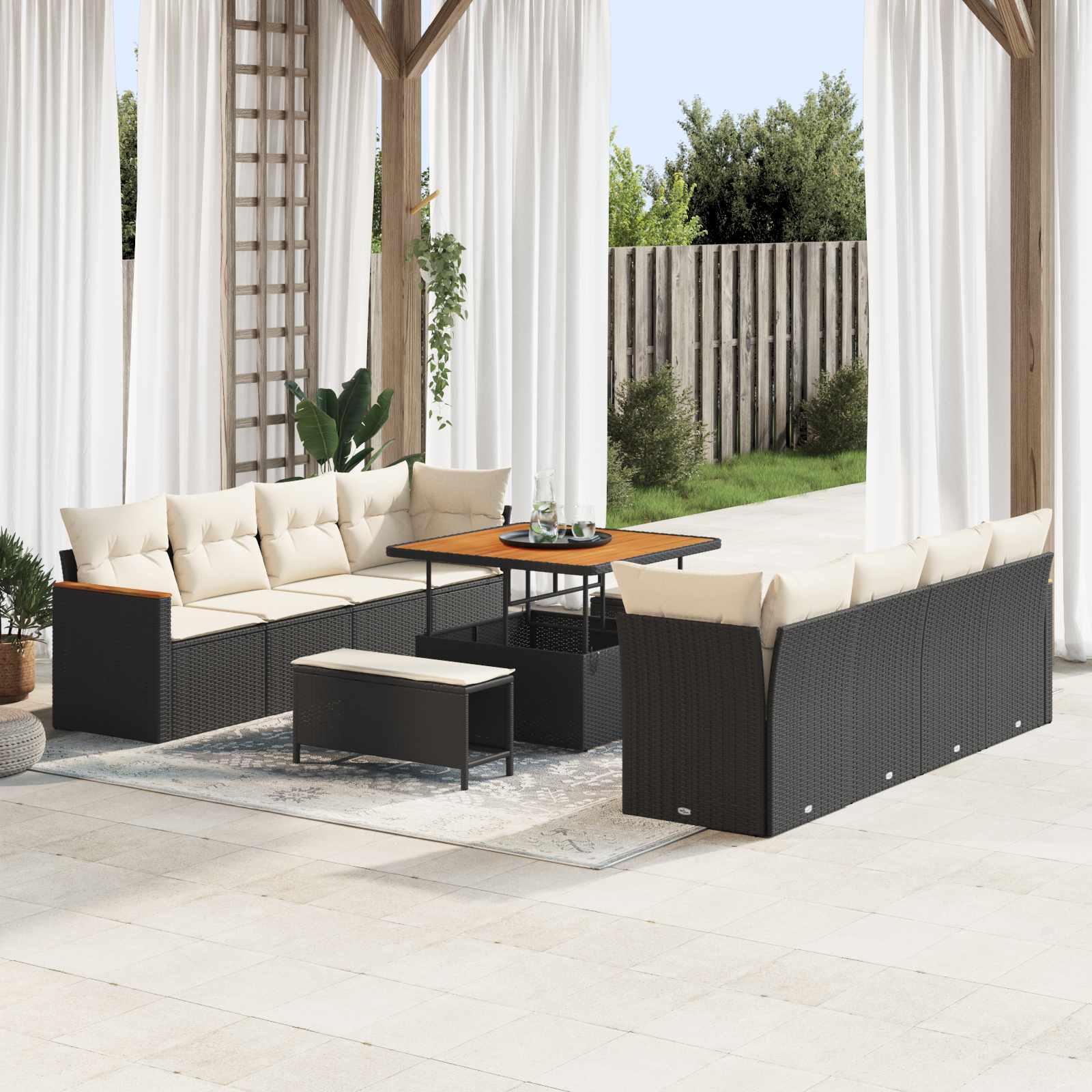 vidaXL Set de canapele pentru grădină 11 pcs Negru poliratan