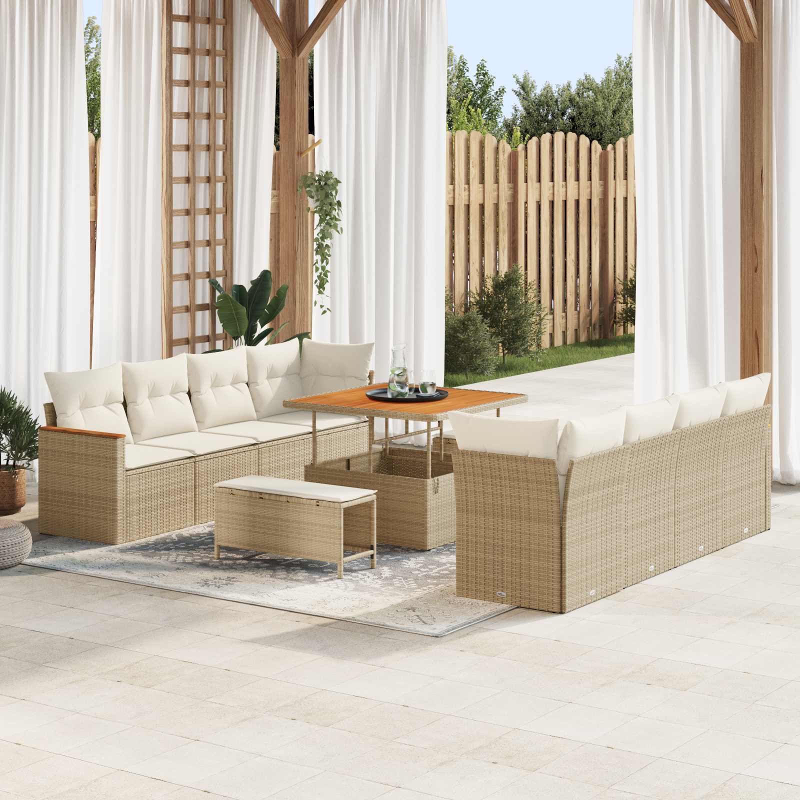 vidaXL Set de canapele pentru grădină 11 pcs Bej poliratan