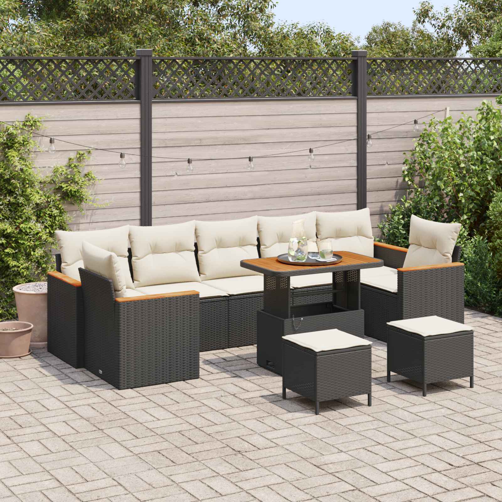 vidaXL Set de canapele pentru grădină 10 pcs Negru poliratan