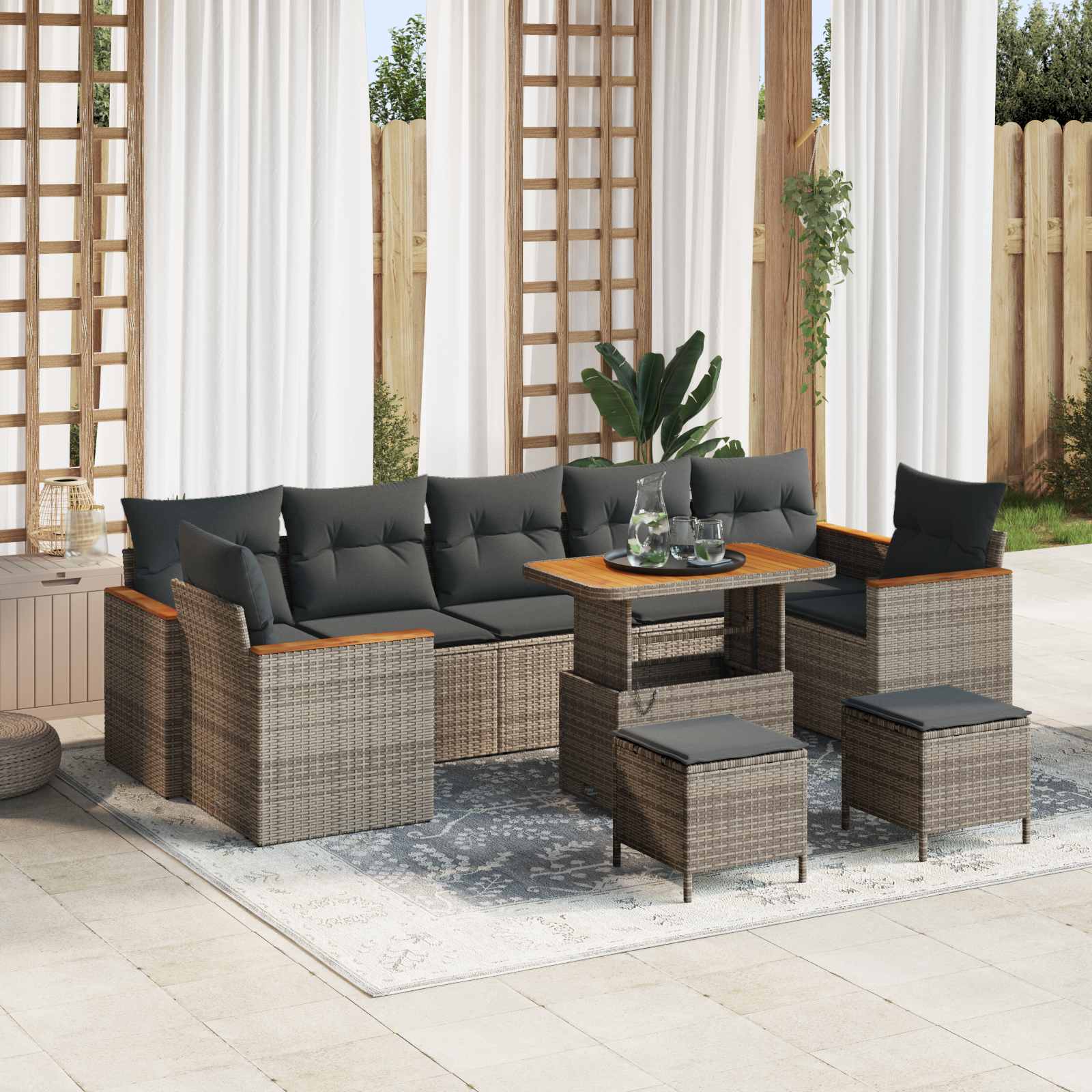 vidaXL Set de canapele pentru grădină 10 pcs Gri poliratan