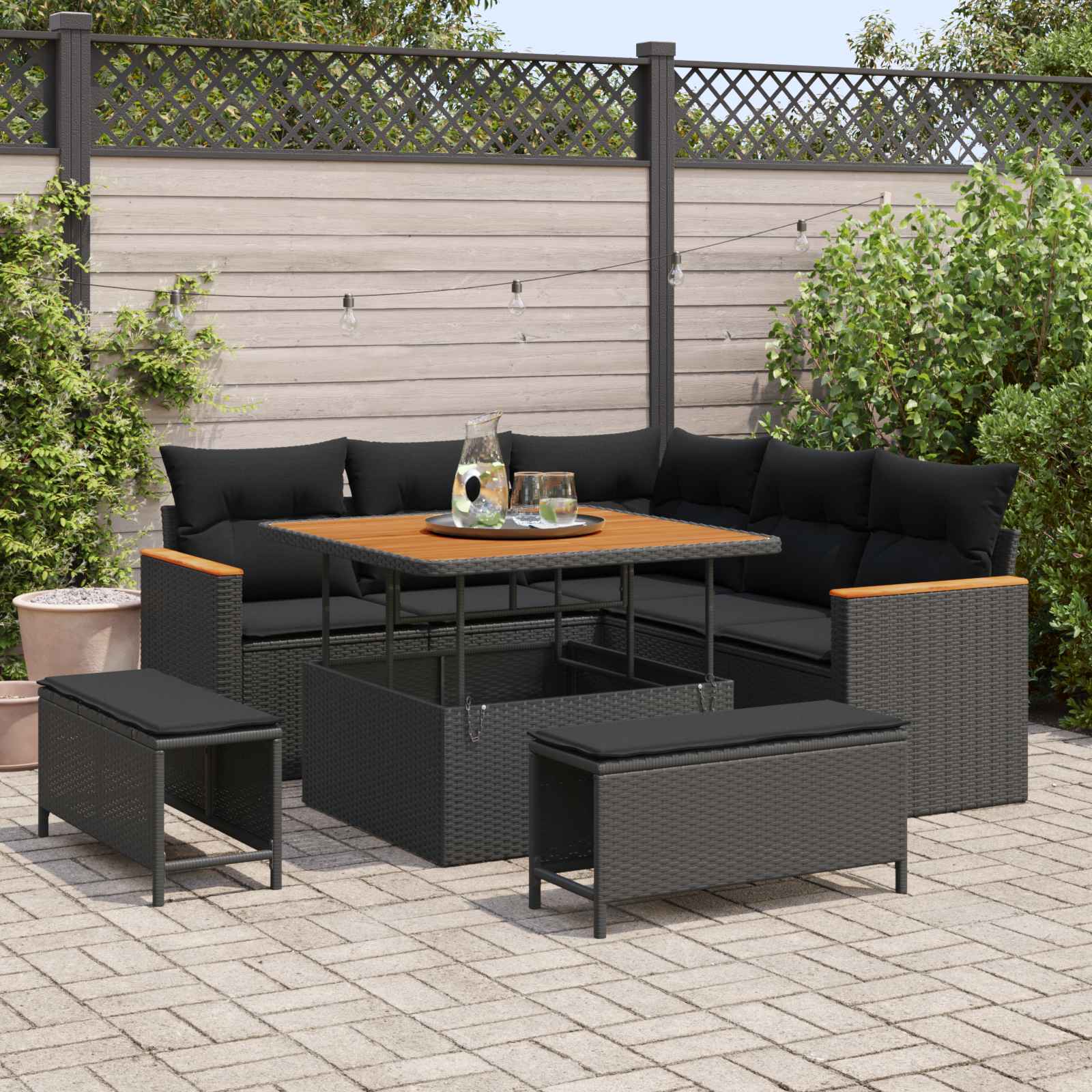 vidaXL Set de canapele pentru grădină 8 pcs Negru poliratan
