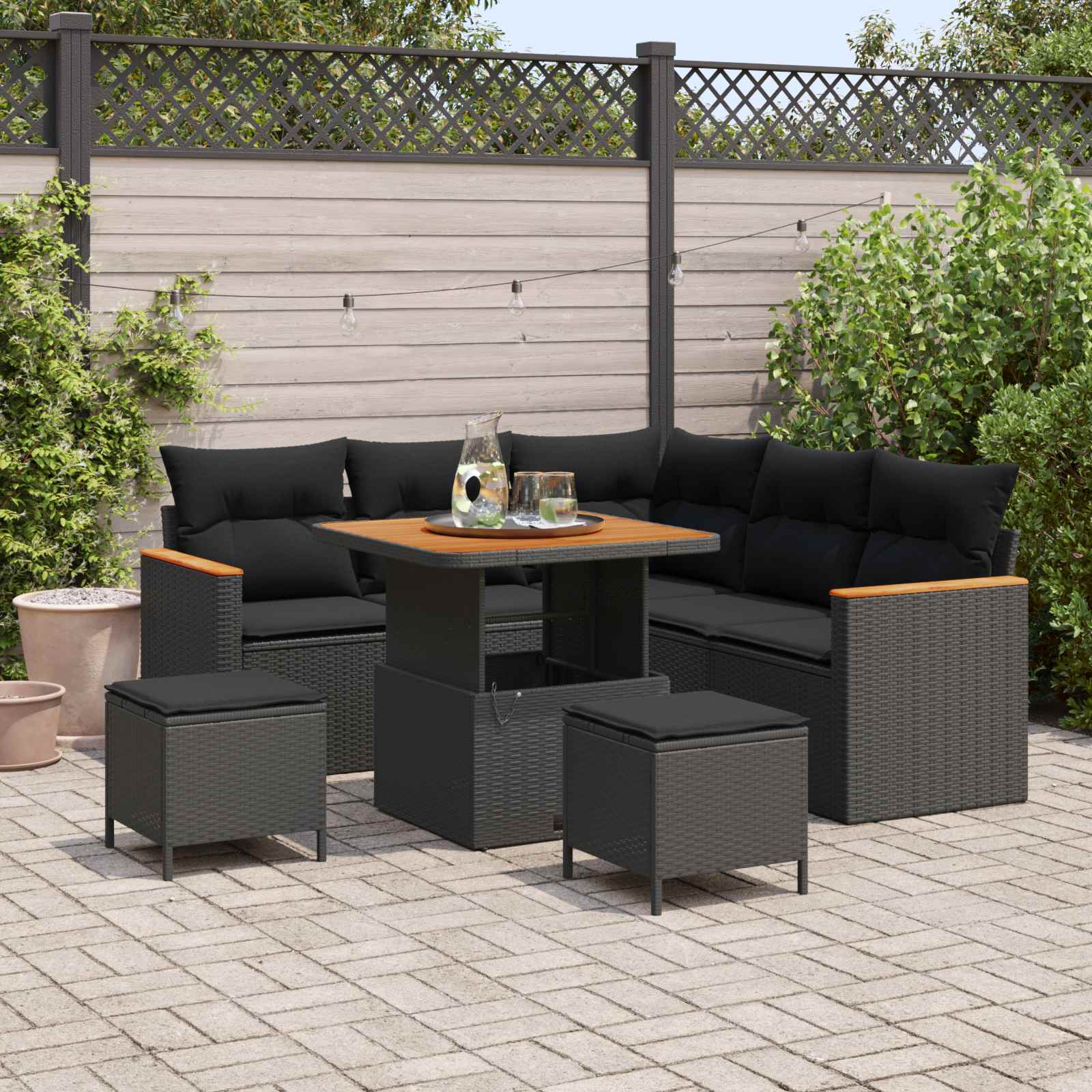vidaXL Set de canapele pentru grădină 8 pcs Negru poliratan