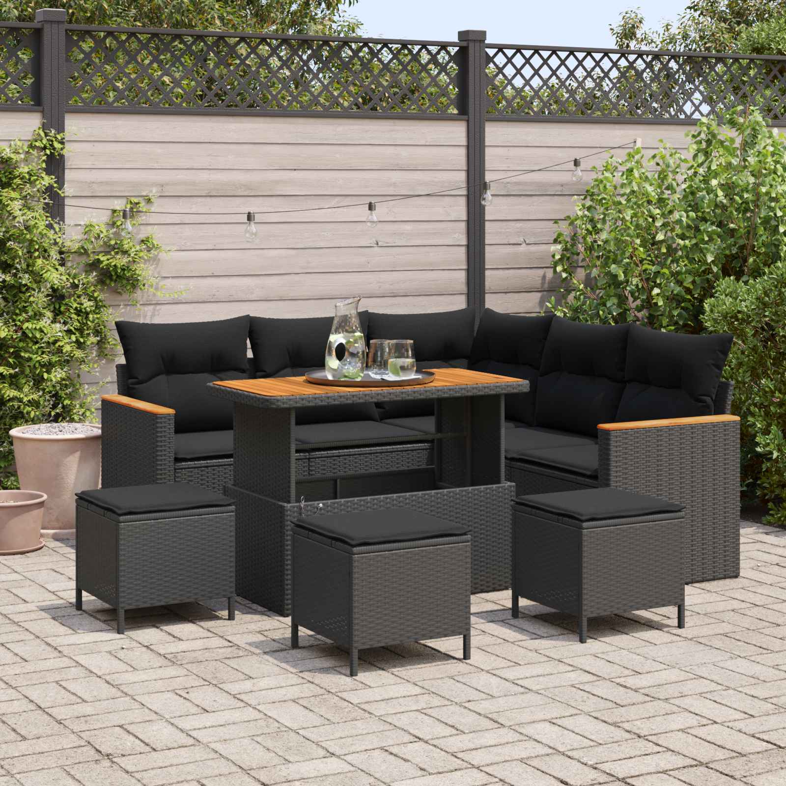 vidaXL Set de canapele pentru grădină 9 pcs Negru poliratan