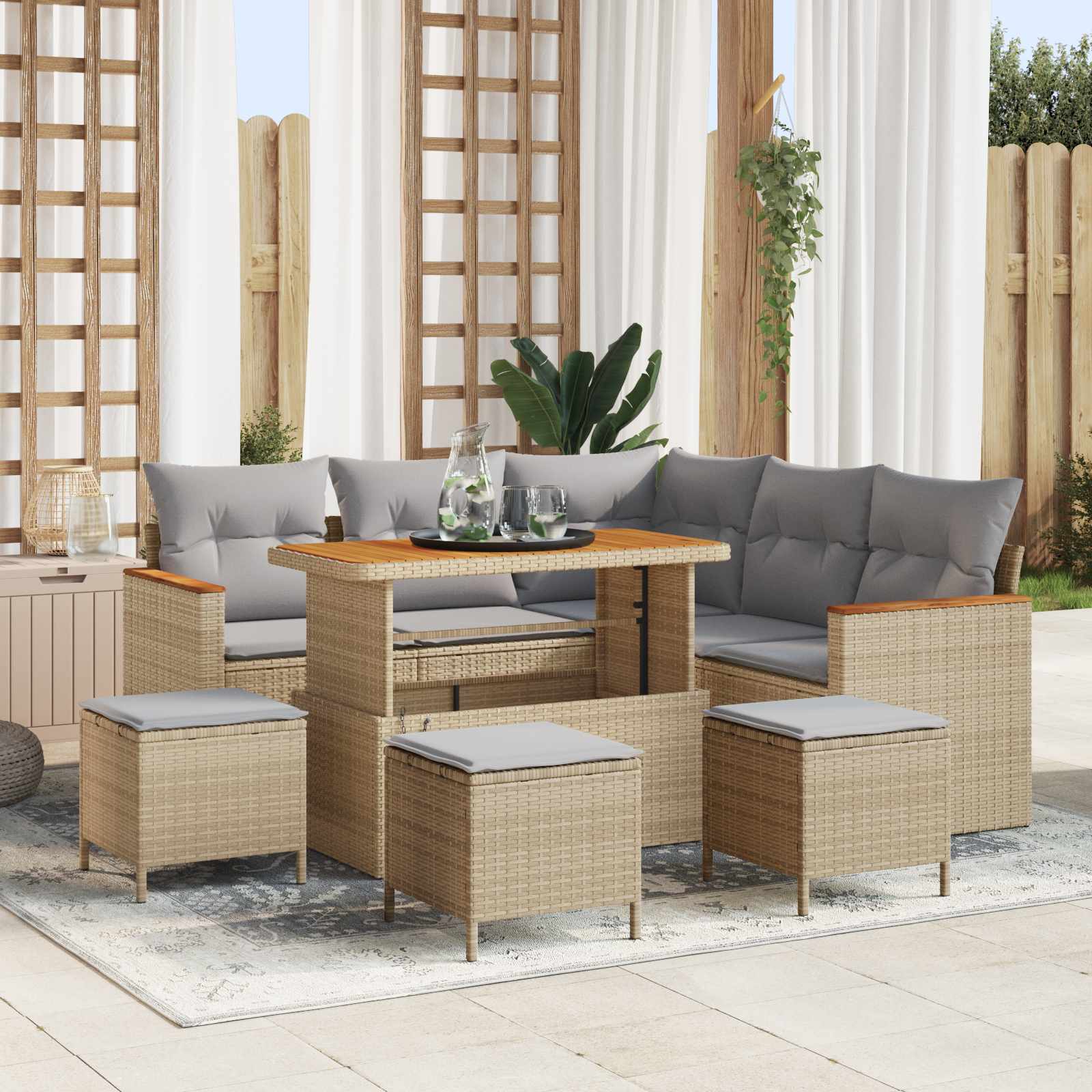 vidaXL Set de canapele pentru grădină 9 pcs Bej poliratan