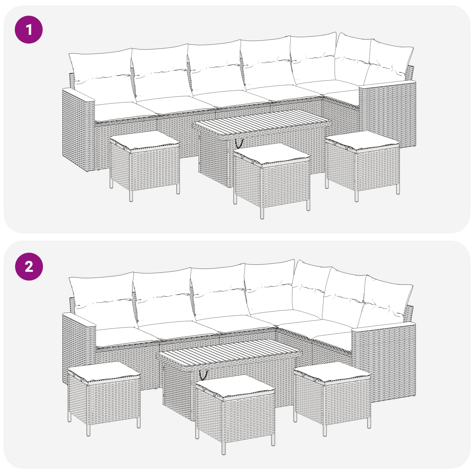 10-delige Tuinbankenset met kussens poly rattan acacia grijs - Afbeelding 10