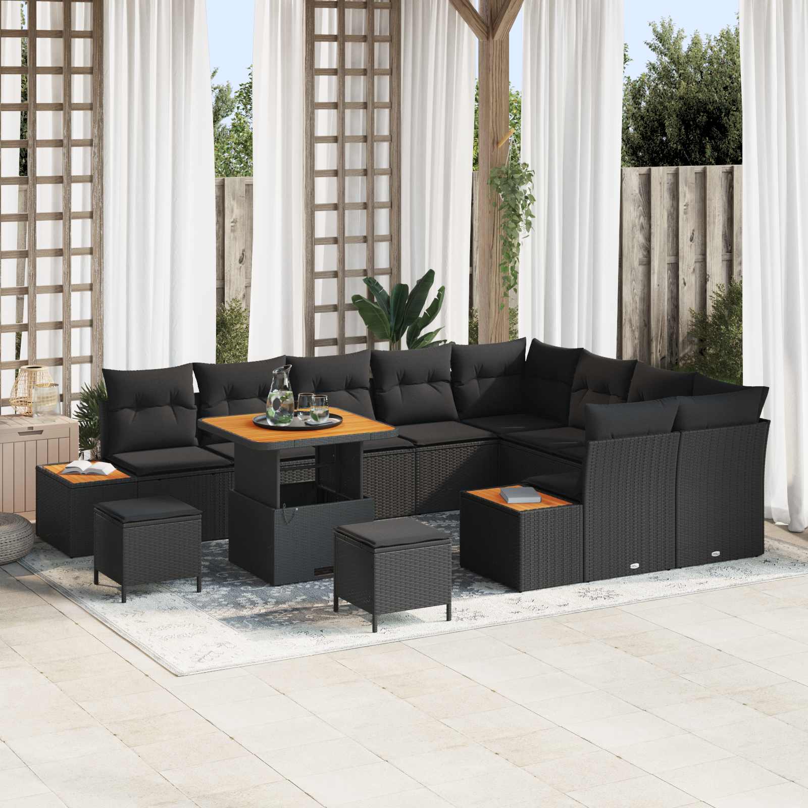 vidaXL Gartensofa-set 12 pcs Schwarz Poly-Rattan