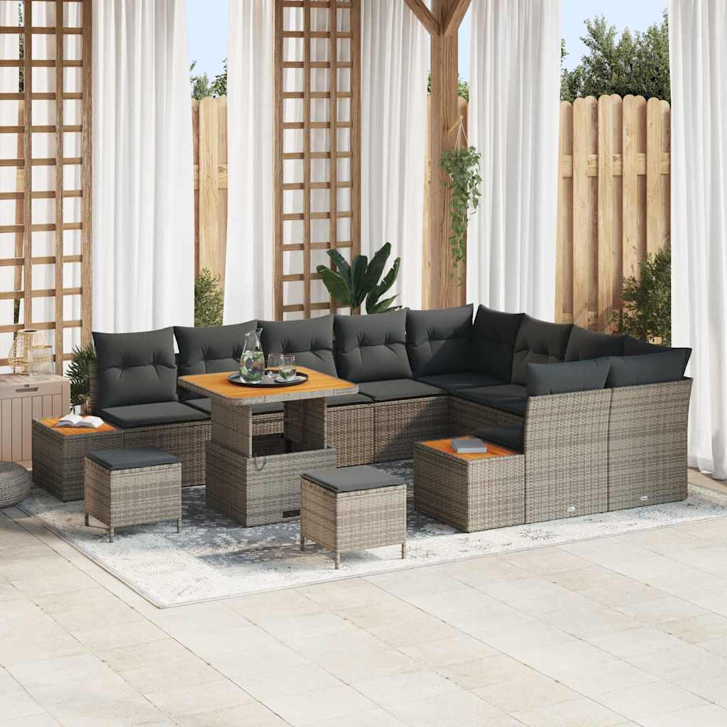 12 Piece Garden Sofa Set with Cushions Grey Poly Rattan Acacia, vidaXL 3 Piece Garden Dining Set with Cushions Grey Poly Rattan Acacia