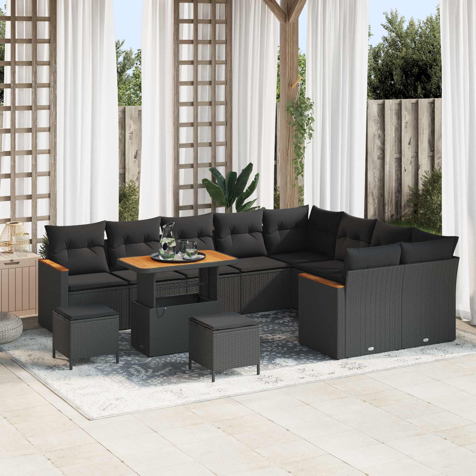 vidaXL Set de canapele pentru grădină 12 pcs Negru poliratan
