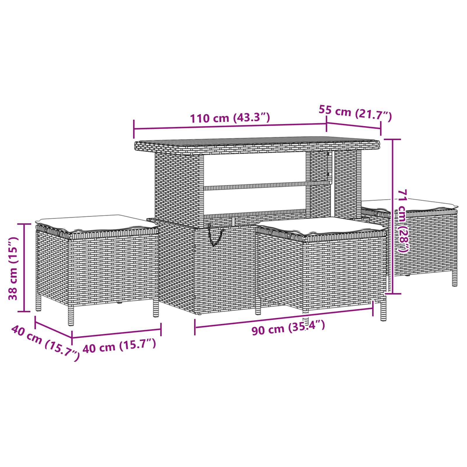 13 Deles Have Sofa Sæt med Puder Sort Polyrattan Akacie, vidaXL 4 Deles Have Spisestue Sæt med Puder Sort Polyrattan Akacie 10 8721288430786 wbg